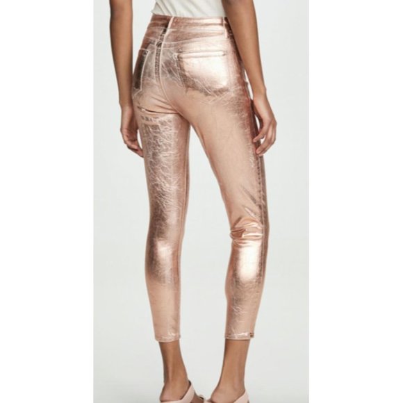 L'Agence Margot Light Rose Gold Foil High Rise Skinny Jeans Women's Size 25 - Picture 6 of 12